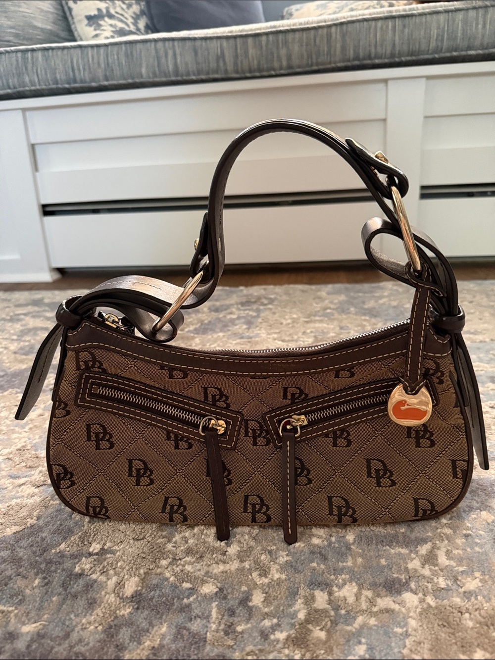 Dooney & Bourke Brown Logo Jacquard Shoulder Bag vintage y2k